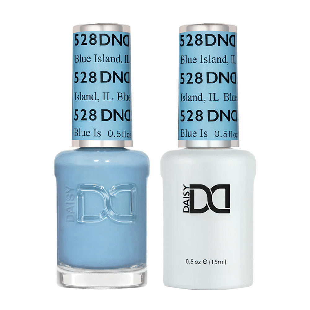 DND Duo 528 Blue Island, gel polish and matching nail lacquer bottles
