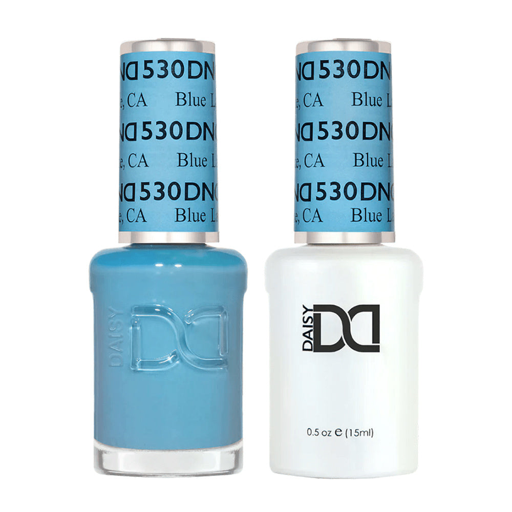 DND Duo 530 Blue Lake, gel polish and matching nail lacquer bottles