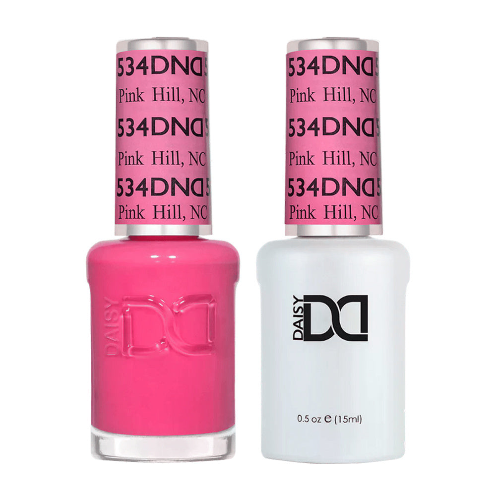 DND Duo 534 Pink Hill, gel polish and matching nail lacquer bottles