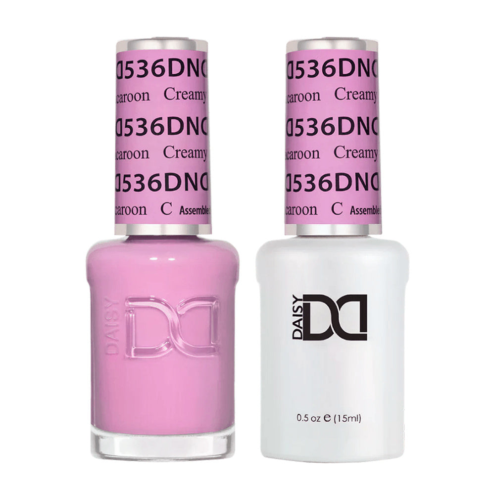 DND Duo 536 Creamy Macaroon, gel polish and matching nail lacquer bottles
