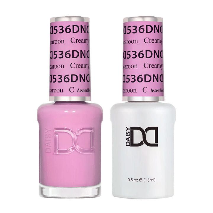 DND Duo 536 Creamy Macaroon, gel polish and matching nail lacquer bottles