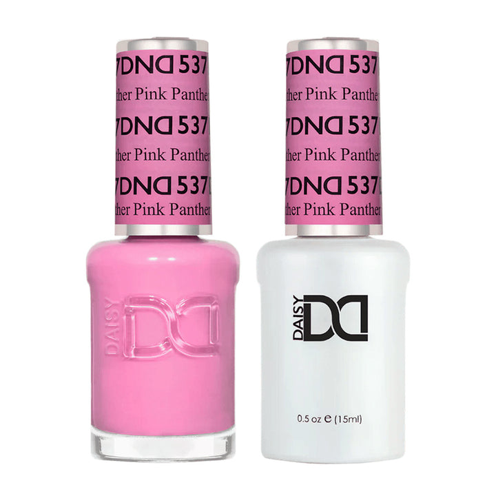 DND Duo 537 Panther Pink, gel polish and matching nail lacquer bottles