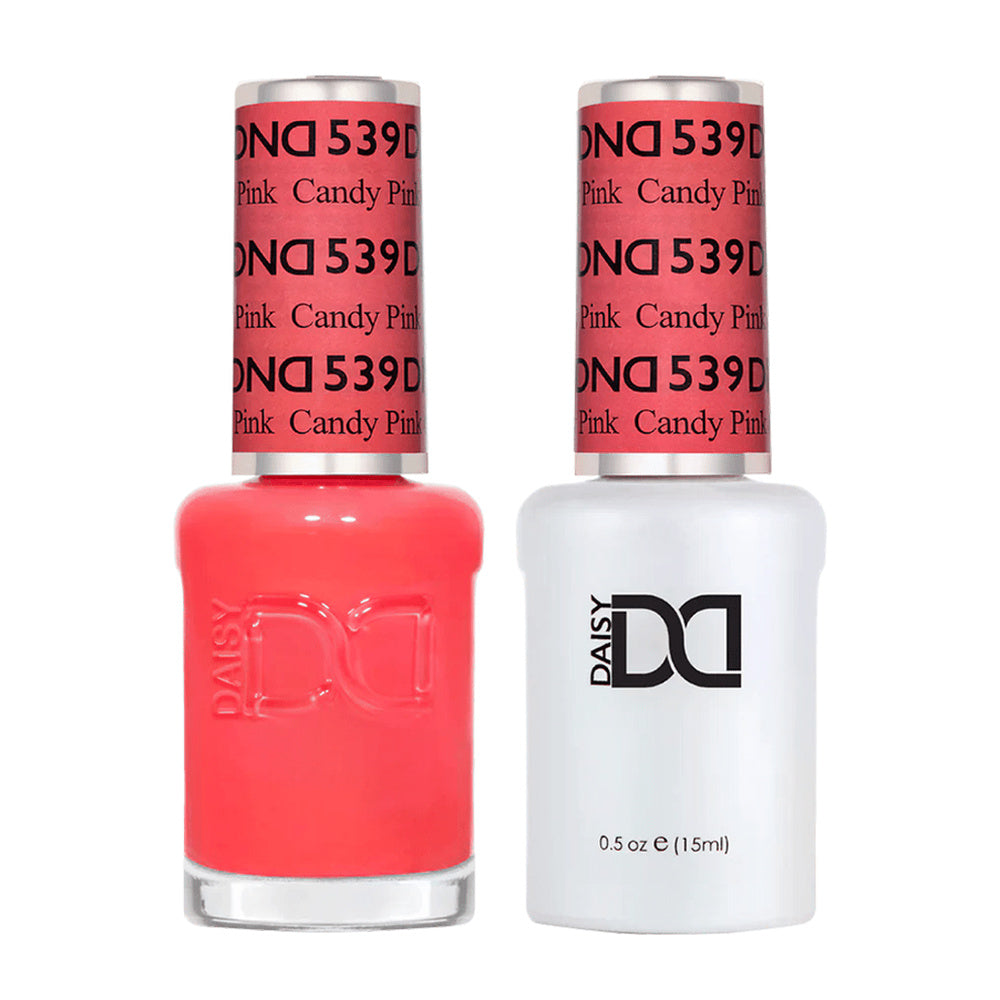 DND Duo 539 Candy Pink, gel polish and matching nail lacquer bottles