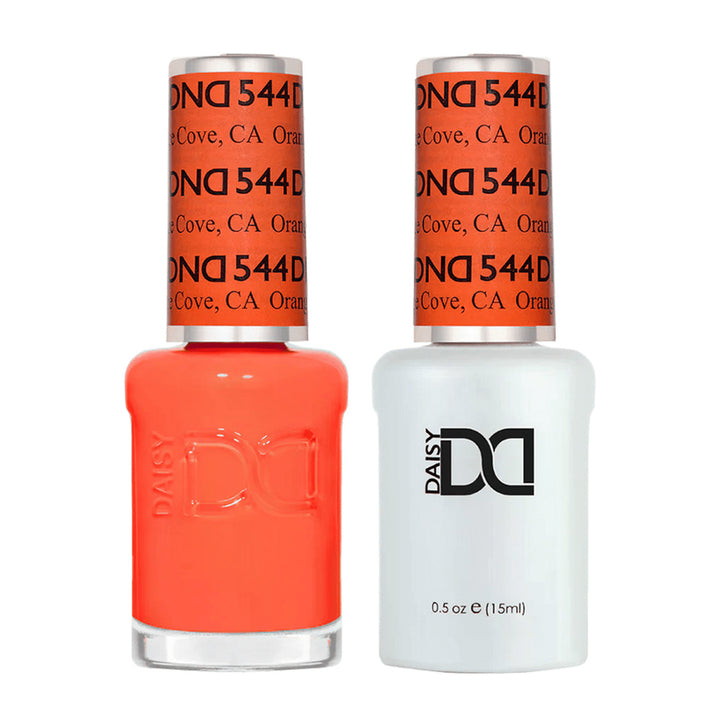 DND Duo 544 Orange Cove, gel polish and matching nail lacquer bottles