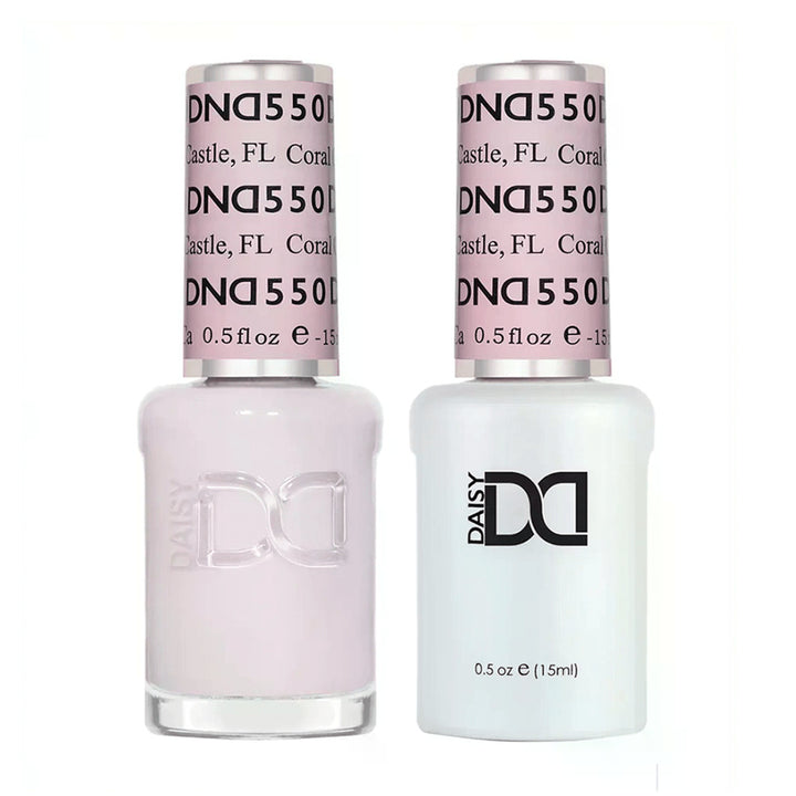 DND Duo 550 Coral Castle, gel polish and matching nail lacquer bottles