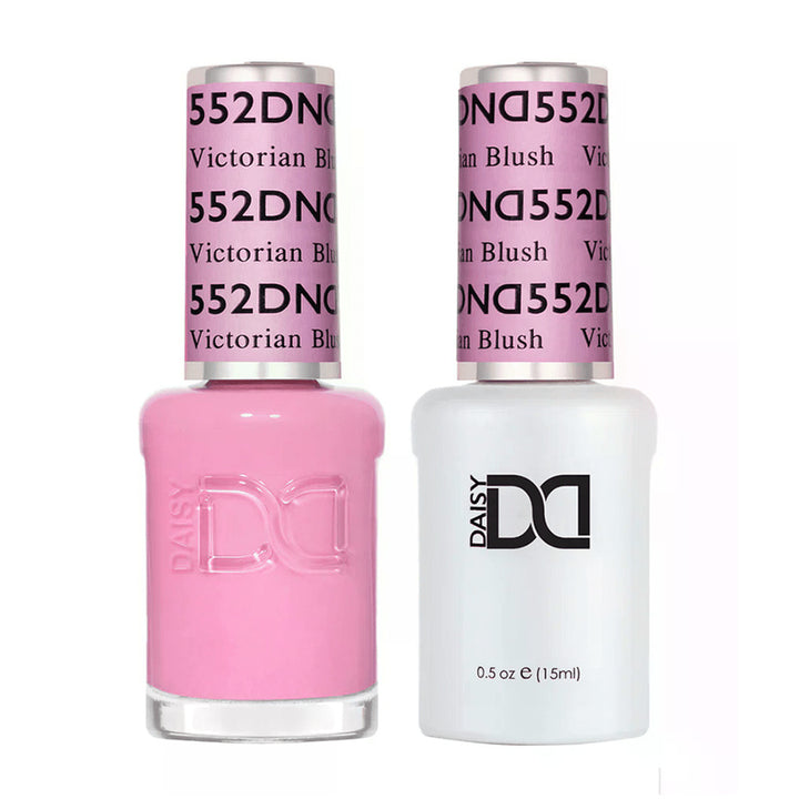 DND Duo 552 Victorian Blush, gel polish and matching nail lacquer bottles