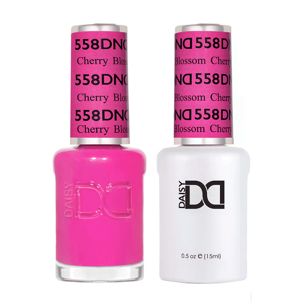DND Duo 558 Cherry Blossom, gel polish and matching nail lacquer bottles