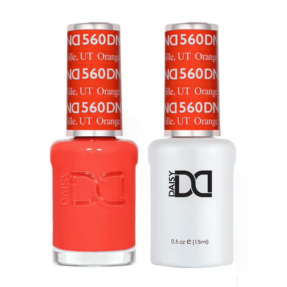 DND Duo 560 Orange Ville, gel polish and matching nail lacquer bottles