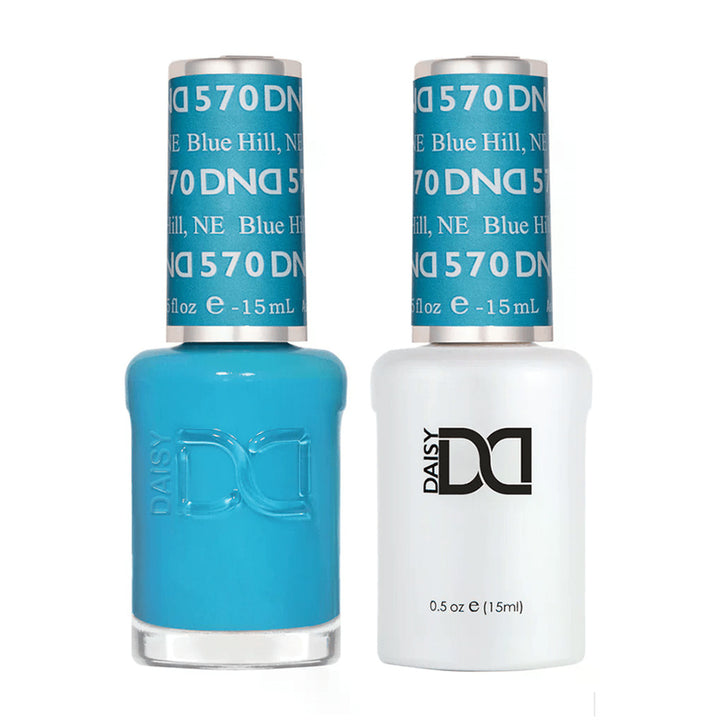 DND Duo 570 Blue Hill, gel polish and matching nail lacquer bottles