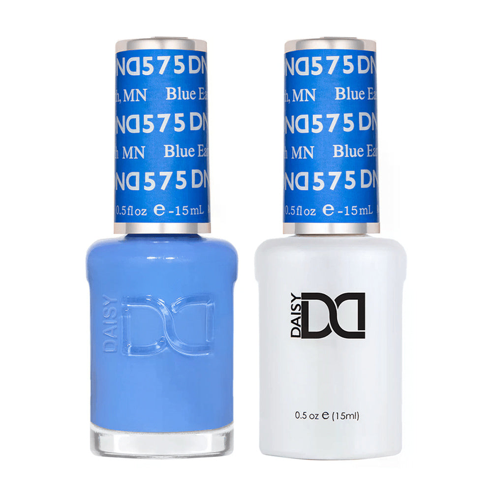 DND Duo 575 Blue Earth, gel polish and matching nail lacquer bottles