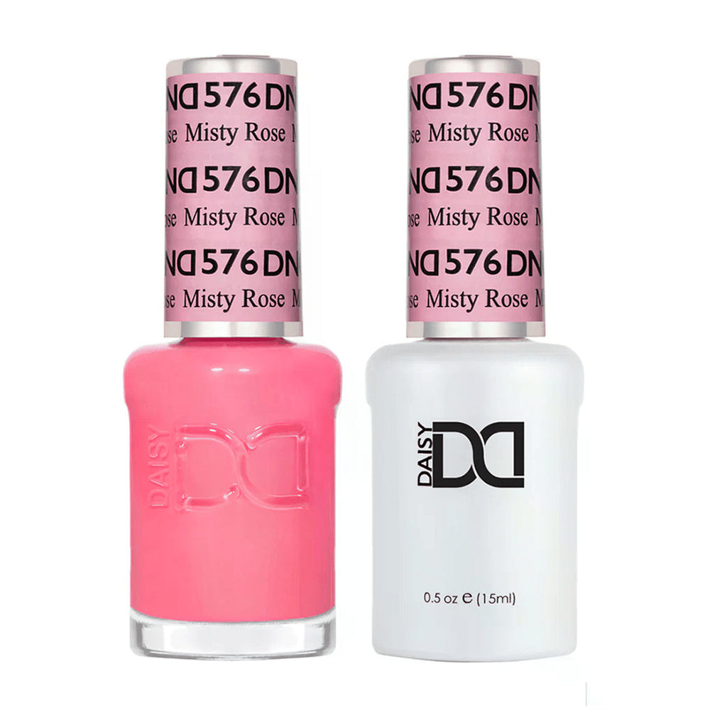 DND Duo 576 Misty Rose, gel polish and matching nail lacquer bottles