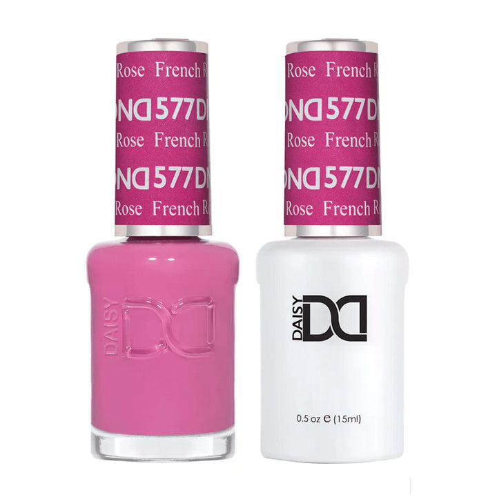 DND Duo 577 French Rose, gel polish and matching nail lacquer bottles