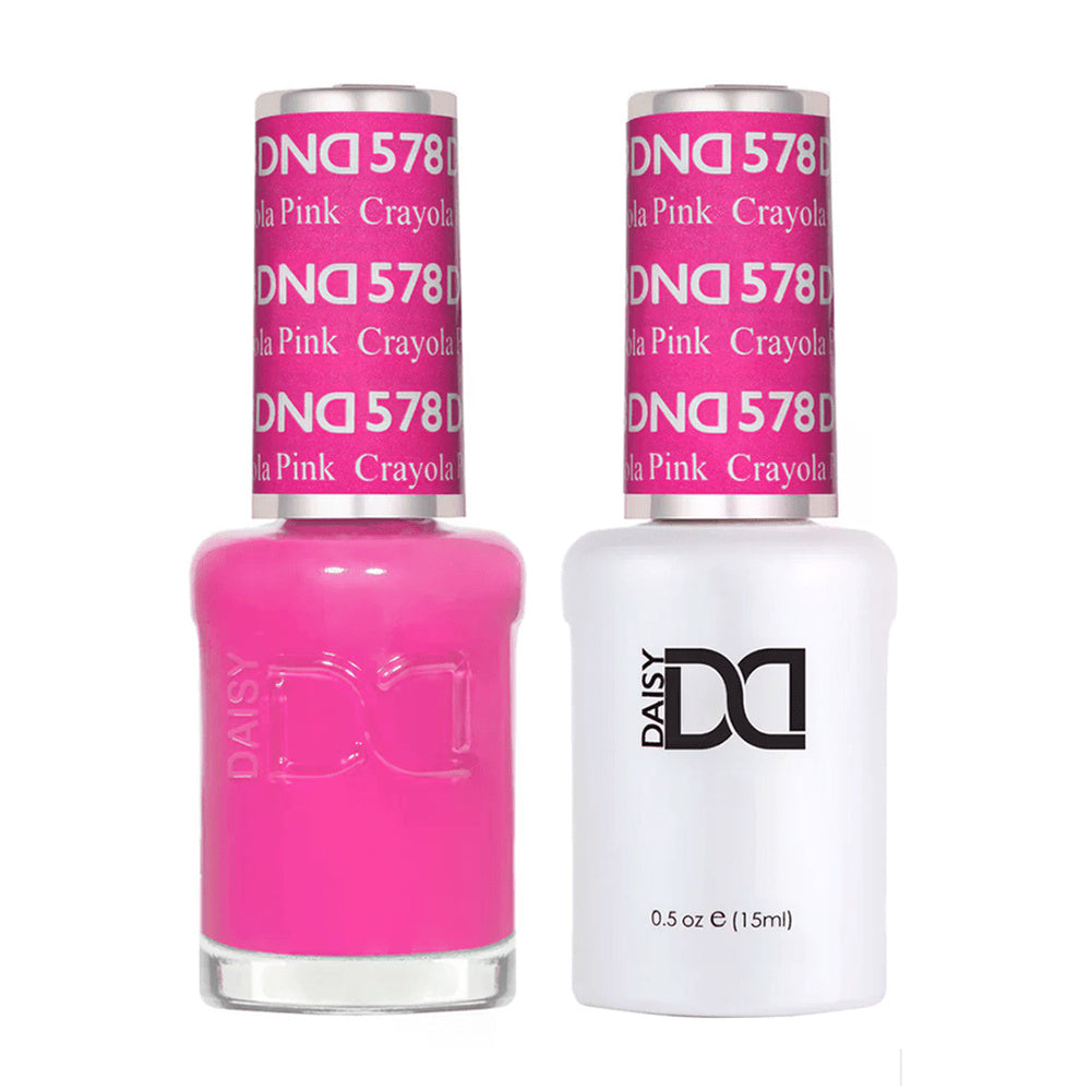 DND Duo 578 Crayola Pink, gel polish and matching nail lacquer bottles