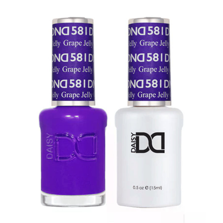 DND Duo 581 Grape Jelly, gel polish and matching nail lacquer bottles