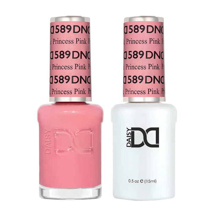 DND Duo 589 Princess Pink, gel polish and matching nail lacquer bottles
