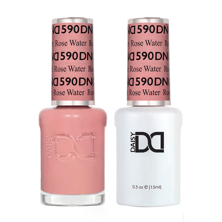 DND Duo 590 Rose Water, gel polish and matching nail lacquer bottles
