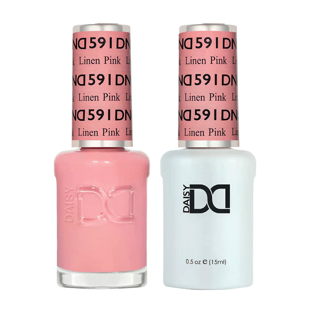 DND Duo 591 Linen Pink, gel polish and matching nail lacquer bottles
