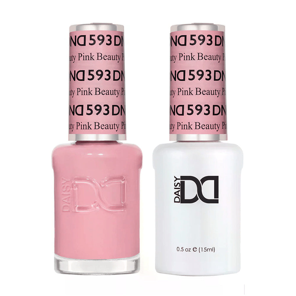 DND Duo 593 Pink Beauty, gel polish and matching nail lacquer bottles