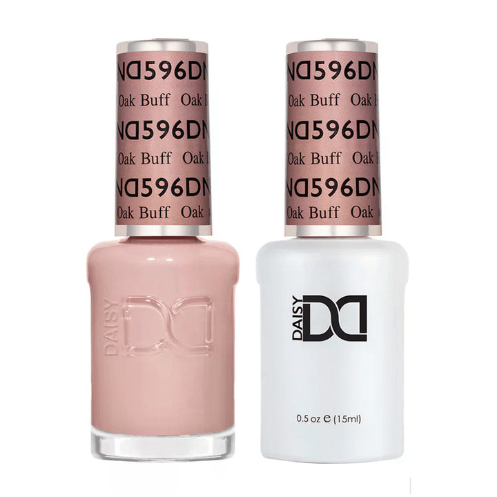DND Duo 596 Oak Buff, gel polish and matching nail lacquer bottles