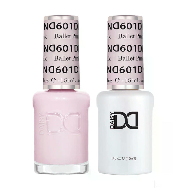 DND Duo 601 Ballet Pink, gel polish and matching nail lacquer bottles