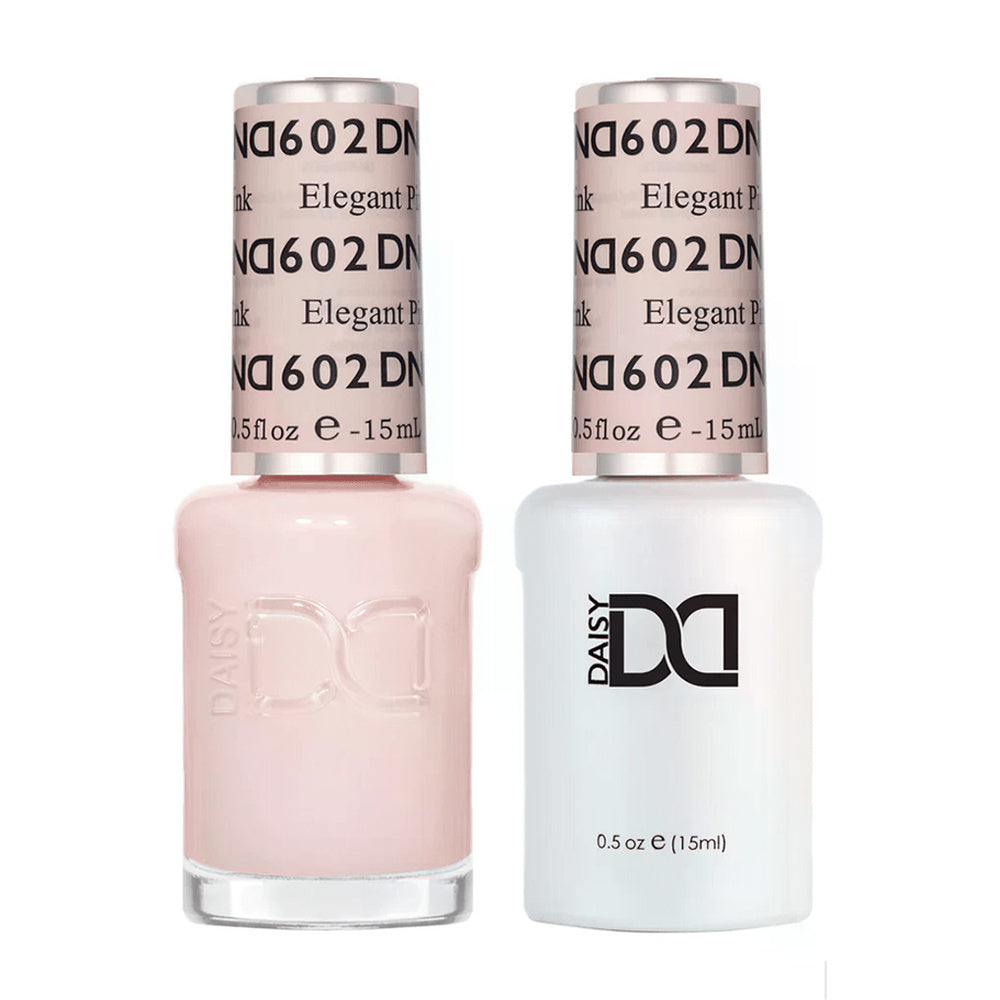 DND Duo 602 Elegant Pink, gel polish and matching nail lacquer bottles