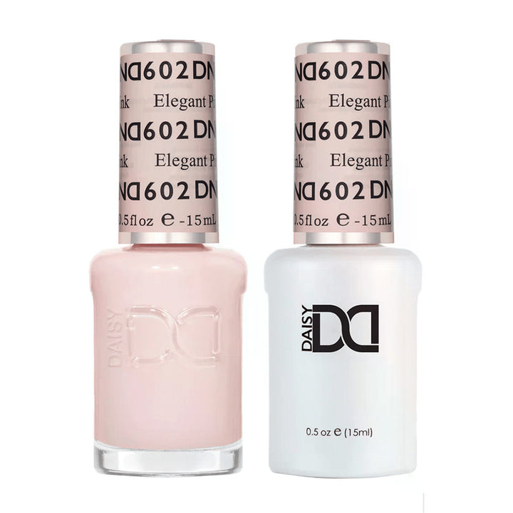 DND Duo 602 Elegant Pink, gel polish and matching nail lacquer bottles