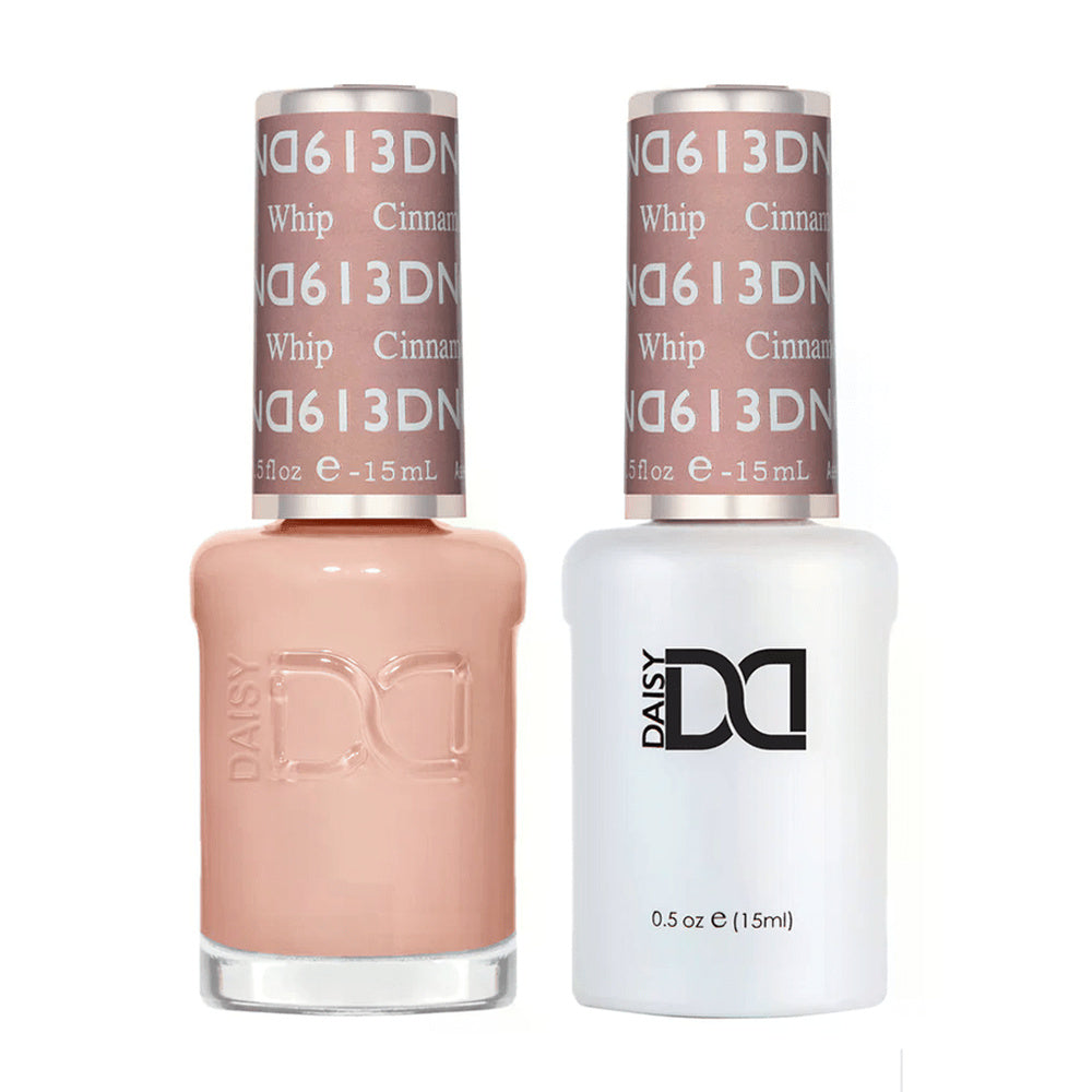 DND Duo 613 Cinnamon Whip, gel polish and matching nail lacquer bottles