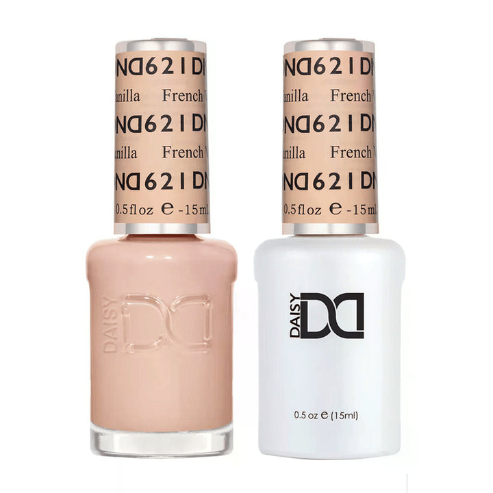 DND Duo 621 French Vanilla, gel polish and matching nail lacquer bottles