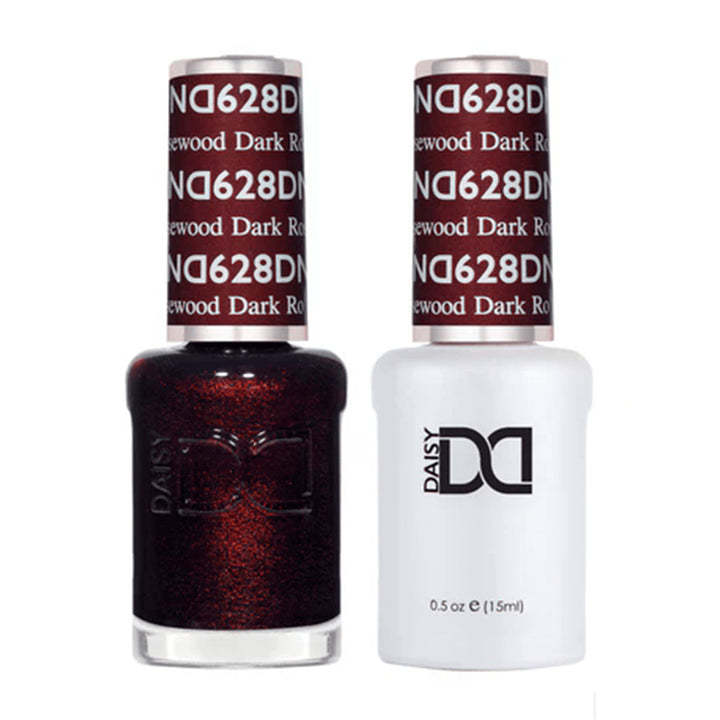 DND Duo 628 Dark Rosewood, gel polish and matching nail lacquer bottles