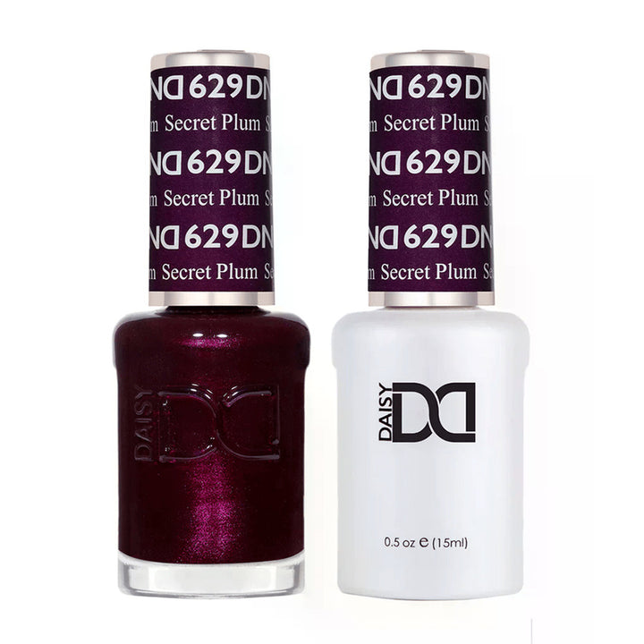 DND Duo 629 Secret Plum, gel polish and matching nail lacquer bottles