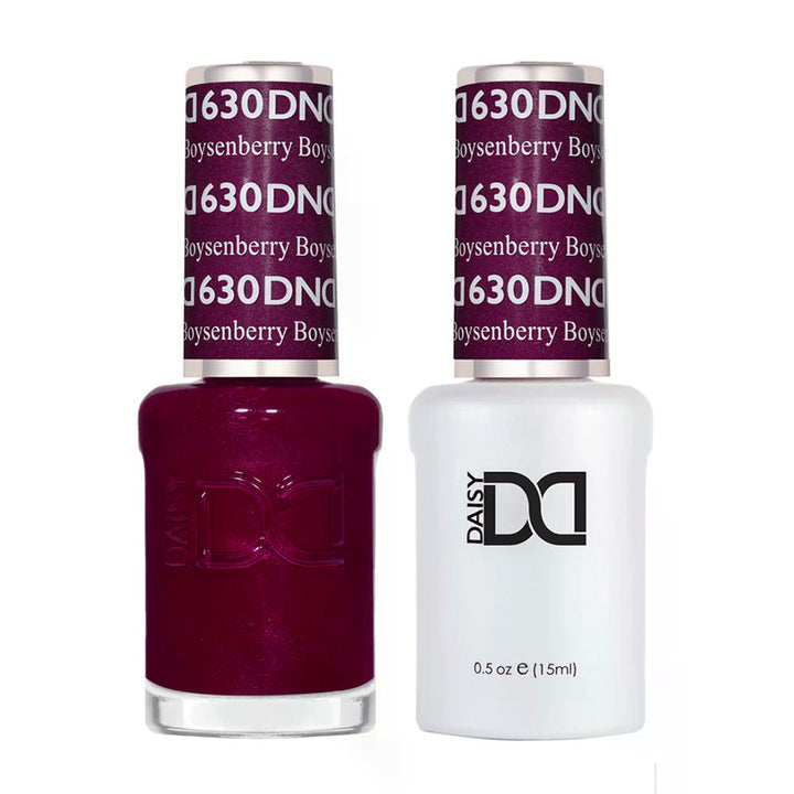 DND Duo 630 Boysenberry, gel polish and matching nail lacquer bottles