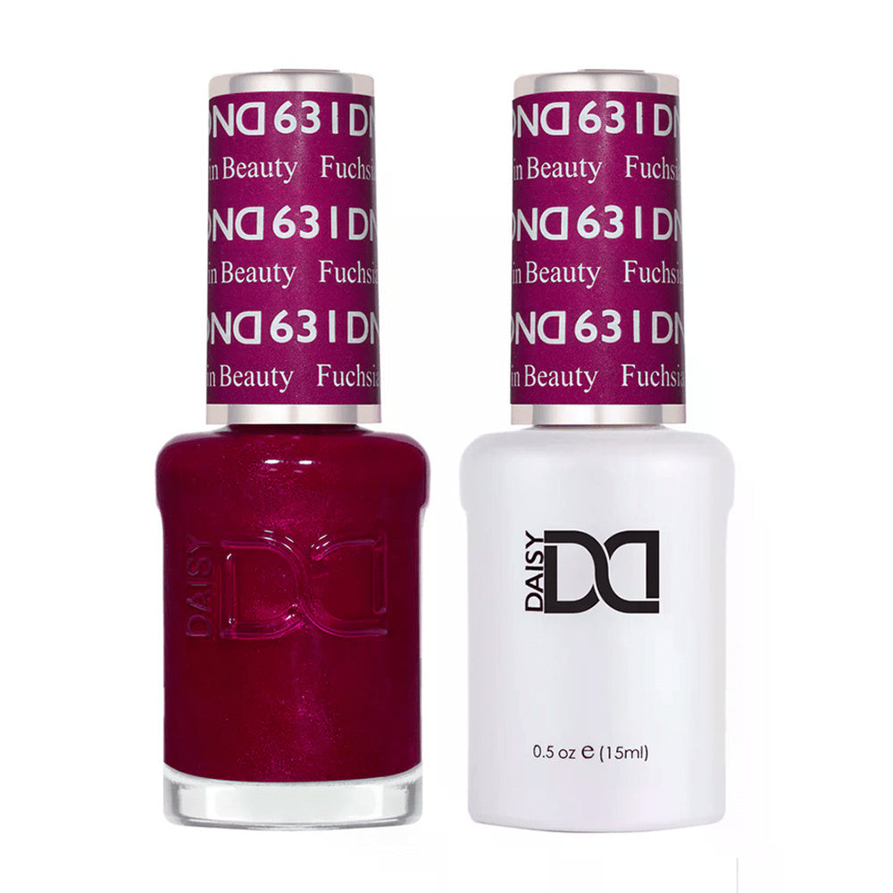 DND Duo 631 Fuchsia in Beauty, gel polish and matching nail lacquer bottles