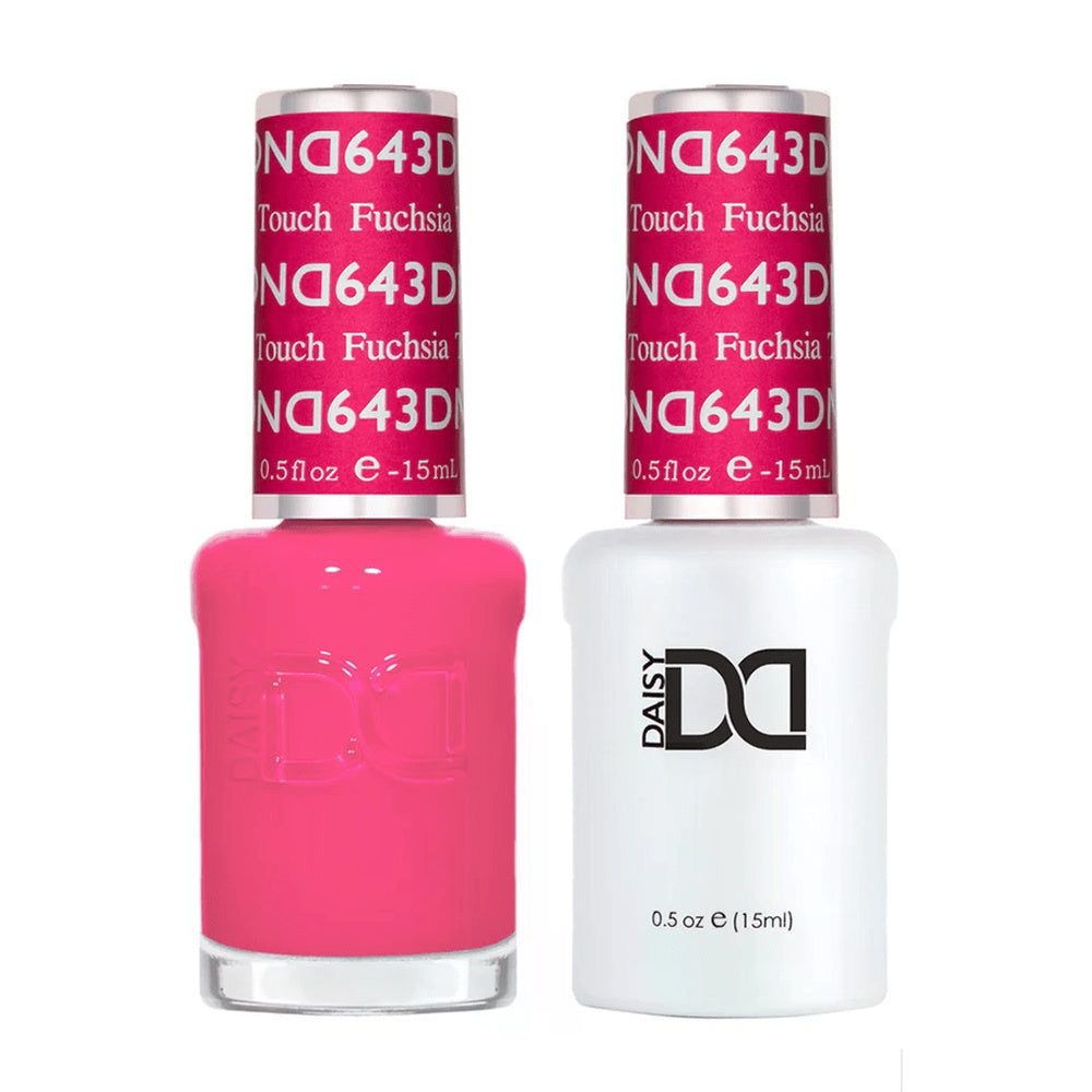 DND Duo 643 Fuchsia Touch, gel polish and matching nail lacquer bottles