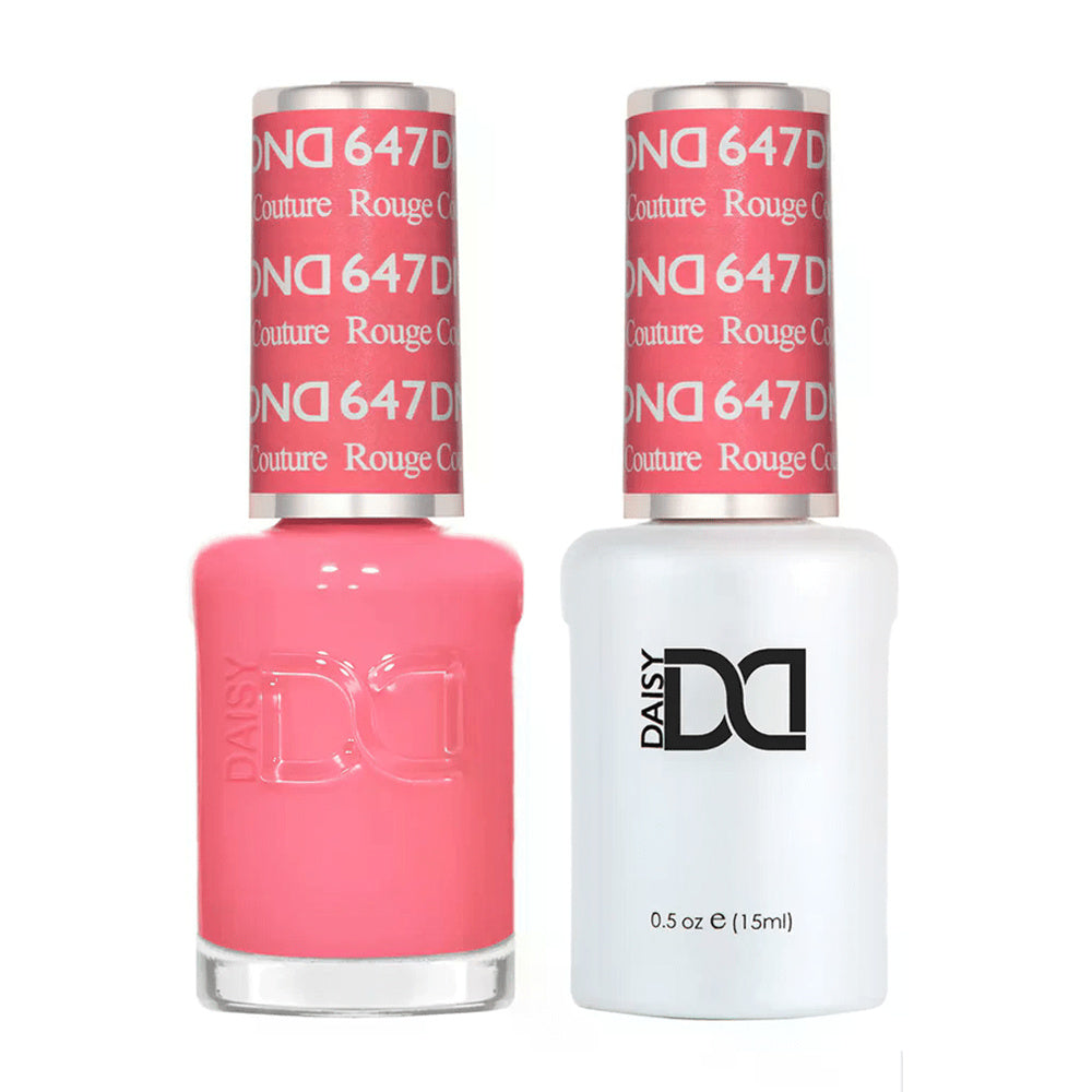 DND Duo 647 Rouge Couture, gel polish and matching nail lacquer bottles