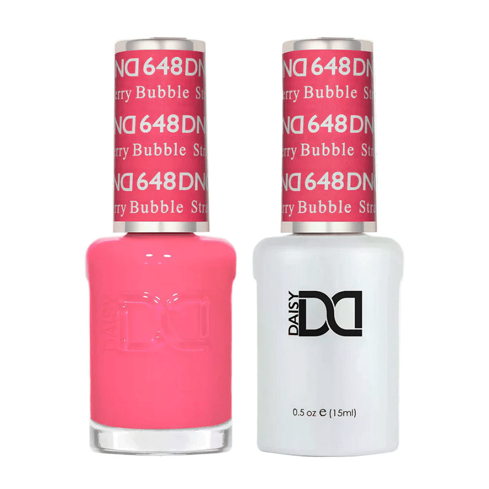 DND Duo 648 Strawberry Bubble, gel polish and matching nail lacquer bottles
