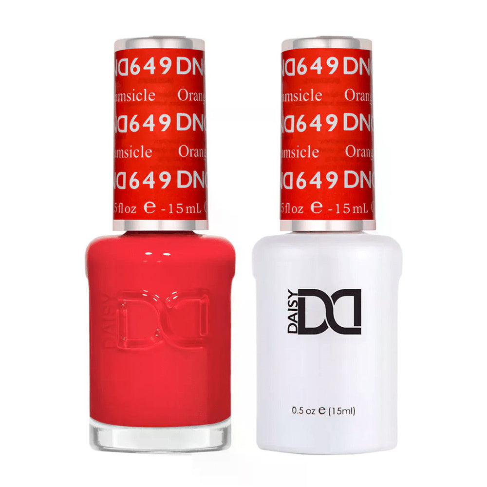 DND Duo 649 Orange Creamsicle, gel polish and matching nail lacquer bottles