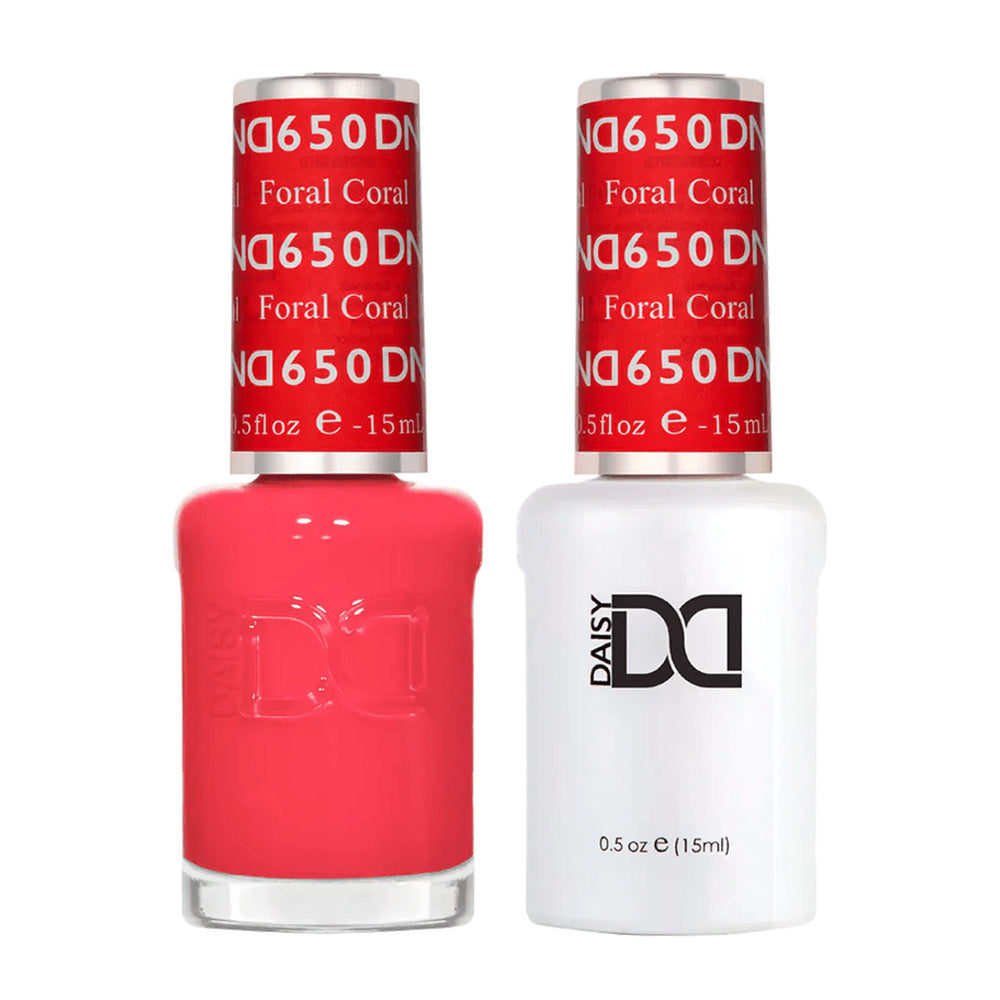 DND Duo 650 Floral Coral, gel polish and matching nail lacquer bottles