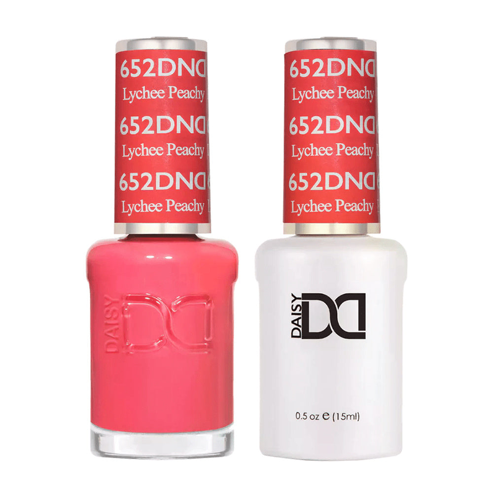 DND Duo 652 Lychee Peachy, gel polish and matching nail lacquer bottles