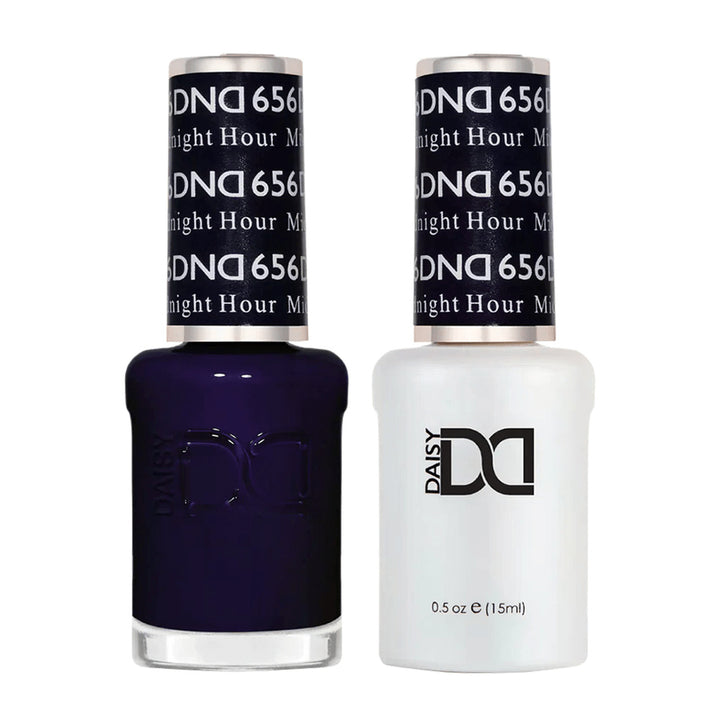 DND Duo 656 Midnight Hour, gel polish and matching nail lacquer bottles