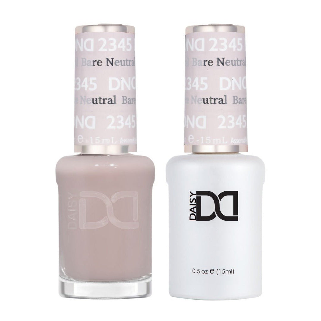 DND Duo 6565 (2345) Bare Neutral, gel polish and matching nail lacquer bottles