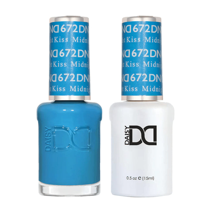 DND Duo 672 Midnight Kiss, gel polish and matching nail lacquer bottles