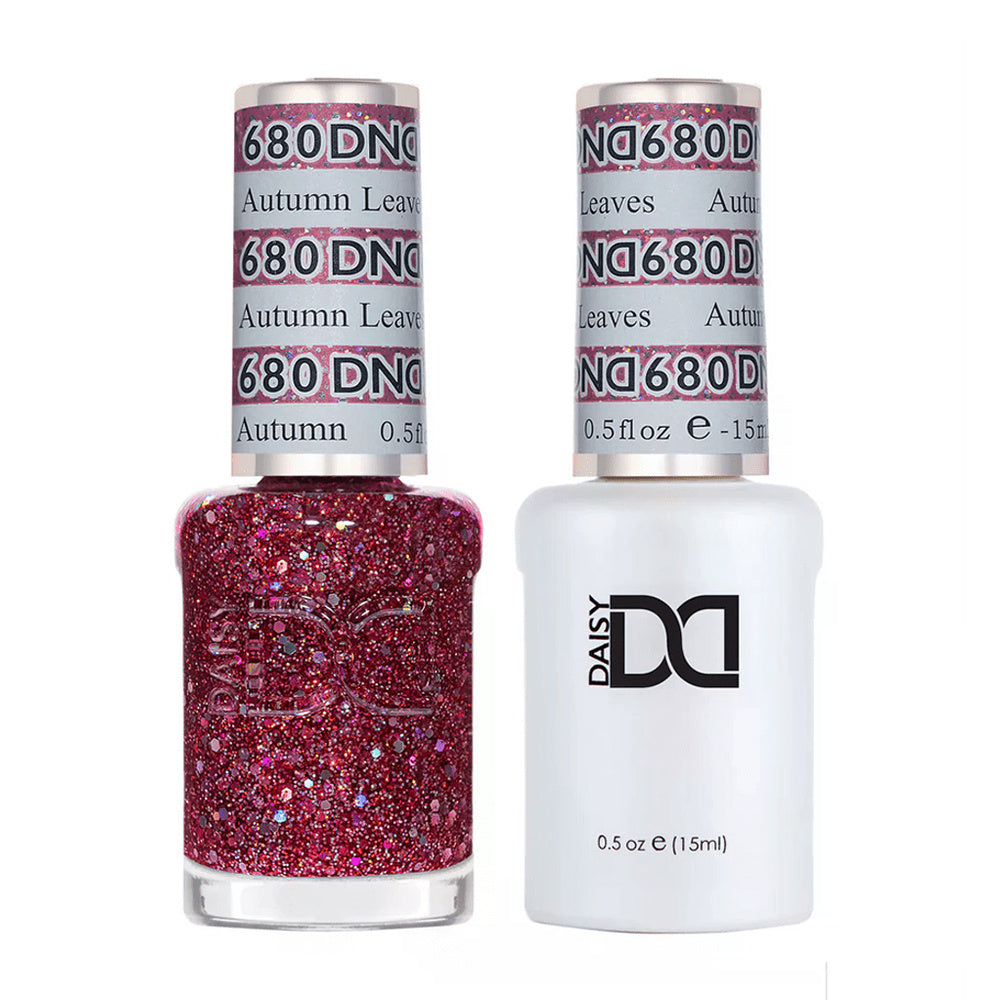 DND Duo 680 Autumn Leaves, gel polish and matching nail lacquer bottles
