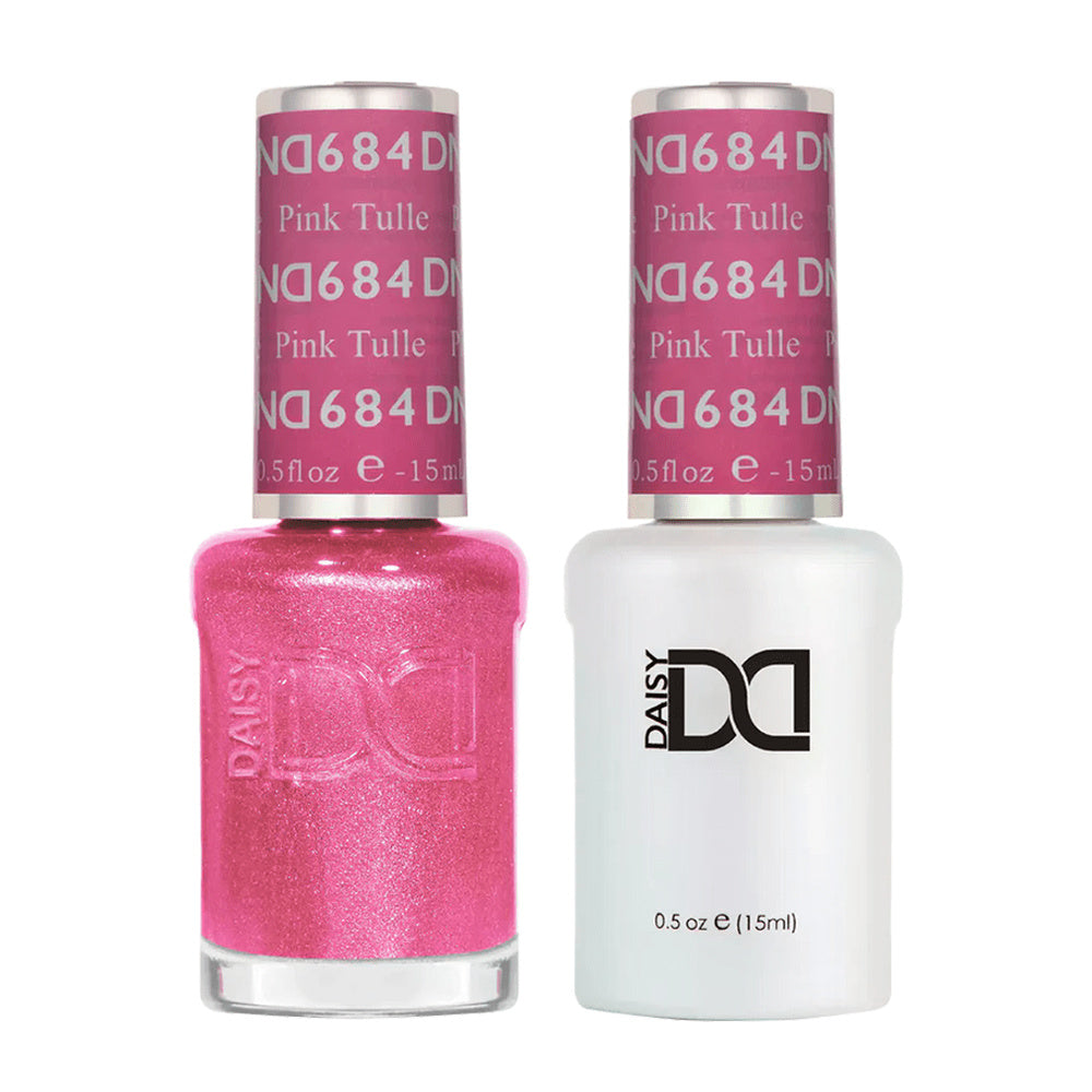 DND Duo 684 Pink Tulle, gel polish and matching nail lacquer bottles