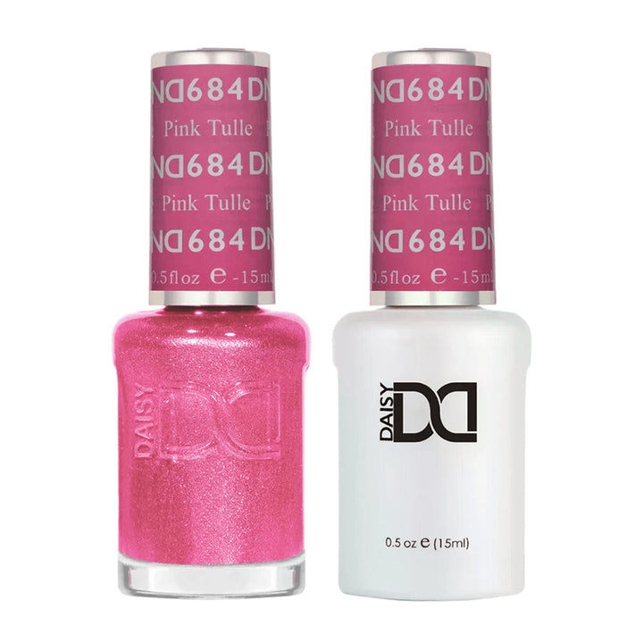 DND Duo 684 Pink Tulle, gel polish and matching nail lacquer bottles
