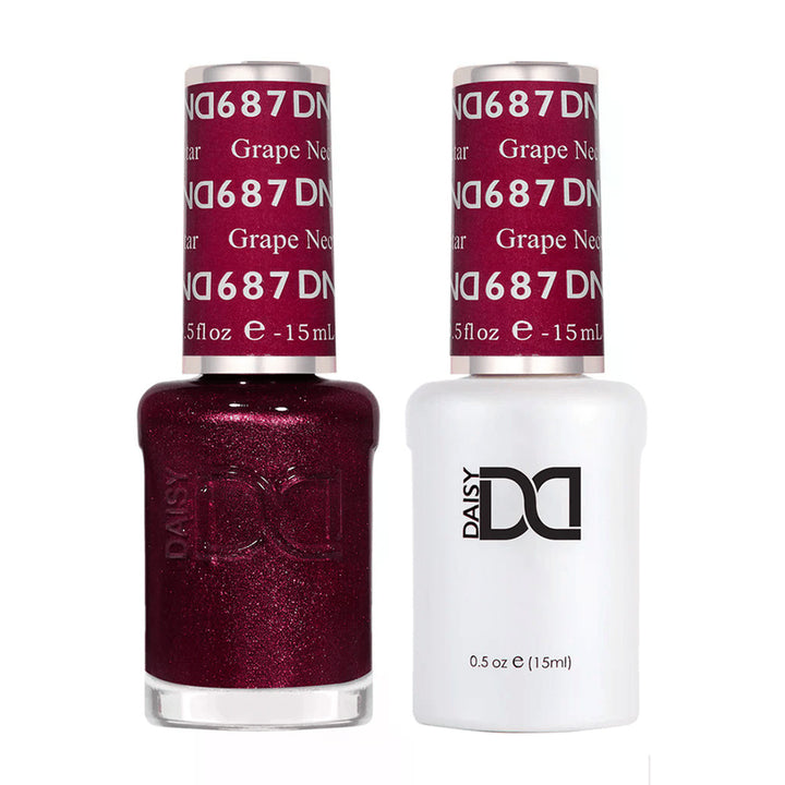 DND Duo 687 Grape Nectar, gel polish and matching nail lacquer bottles