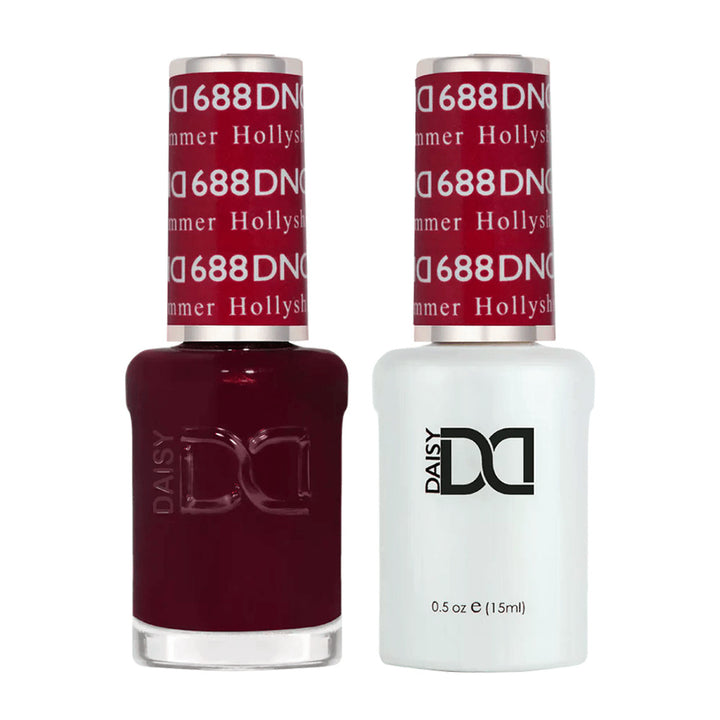 DND Duo 688 Holly Shimmer, gel polish and matching nail lacquer bottles