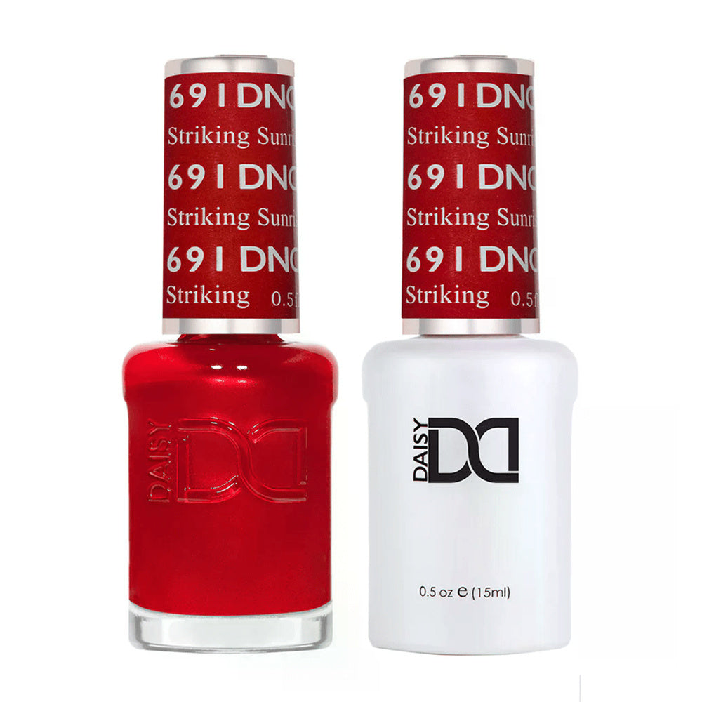 DND Duo 691 Striking Sunrise, gel polish and matching nail lacquer bottles