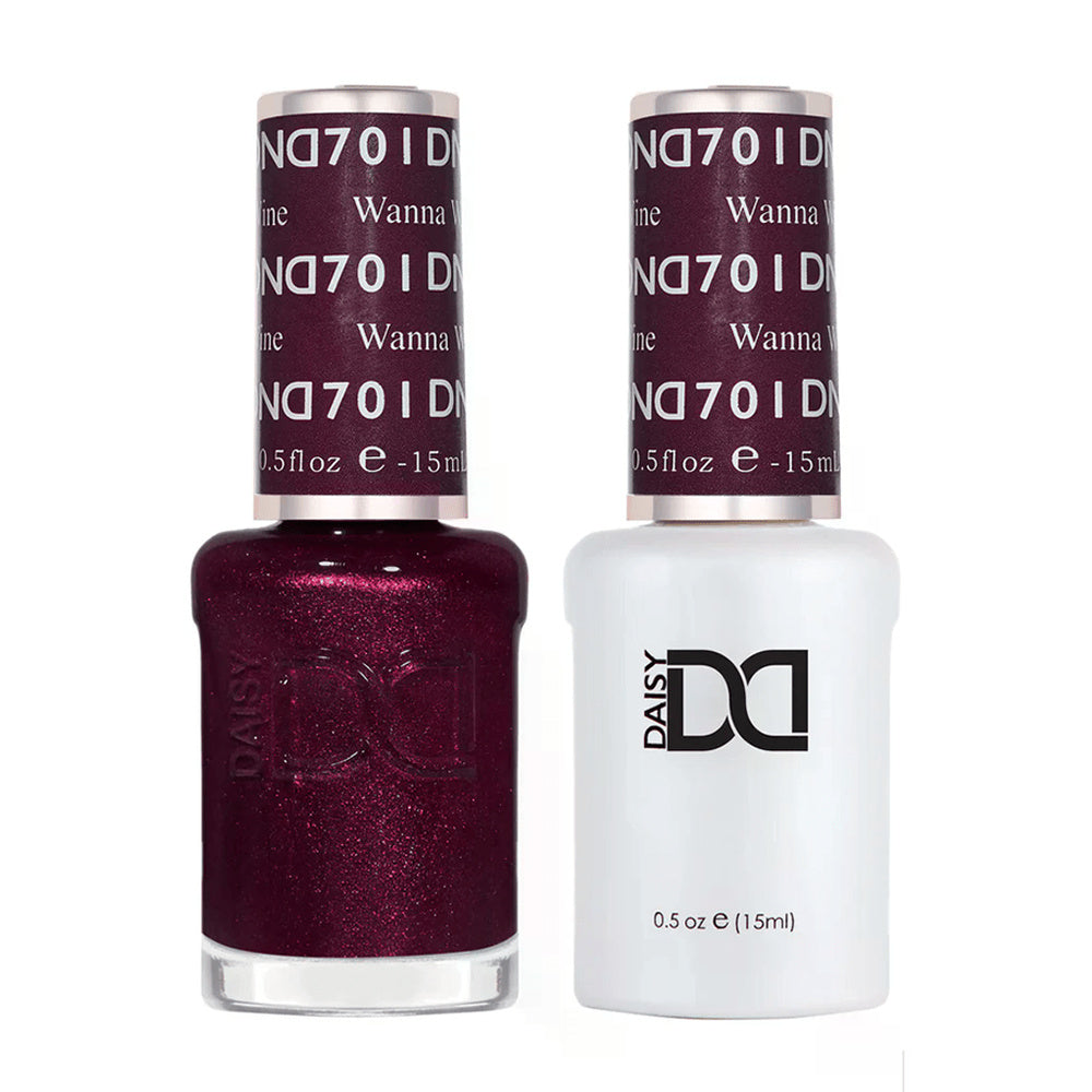 DND Duo 701 Wanna Wine, gel polish and matching nail lacquer bottles