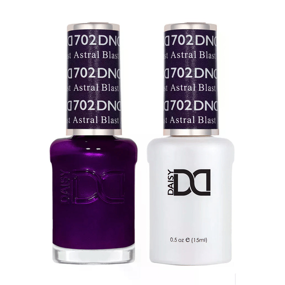 DND Duo 702 Astral Blast, gel polish and matching nail lacquer bottles