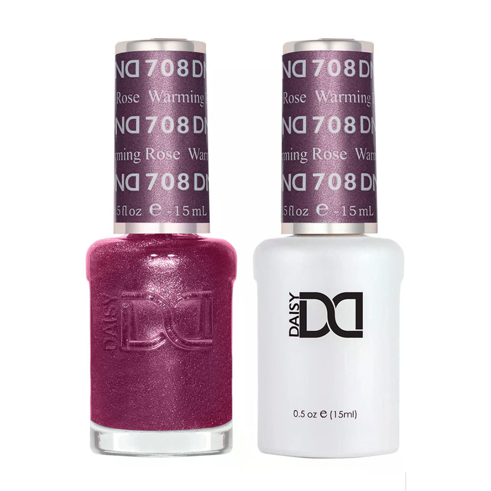 DND Duo 708 Warming Rose, gel polish and matching nail lacquer bottles